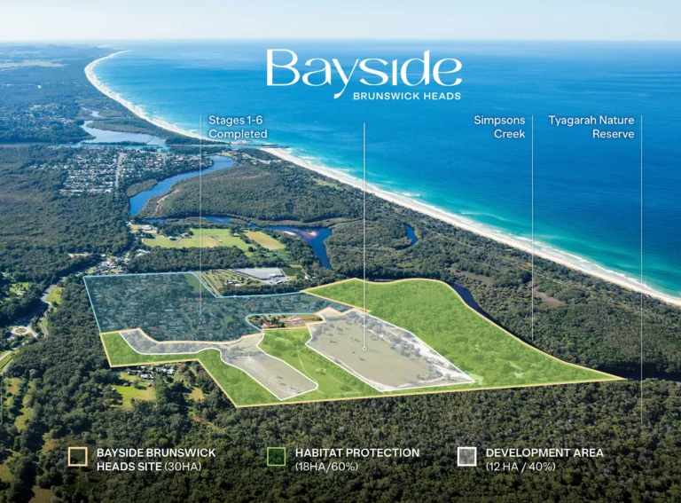 Bayside brunswick heads plan showing development site and wallum habitat protection area